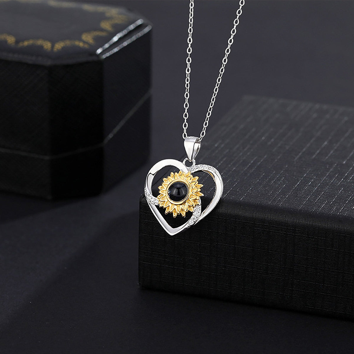 Love sunflower with customized photos Photo Projection Necklace Key Chain Jewelry - MERGE.DAY.1.FREESTYLE
