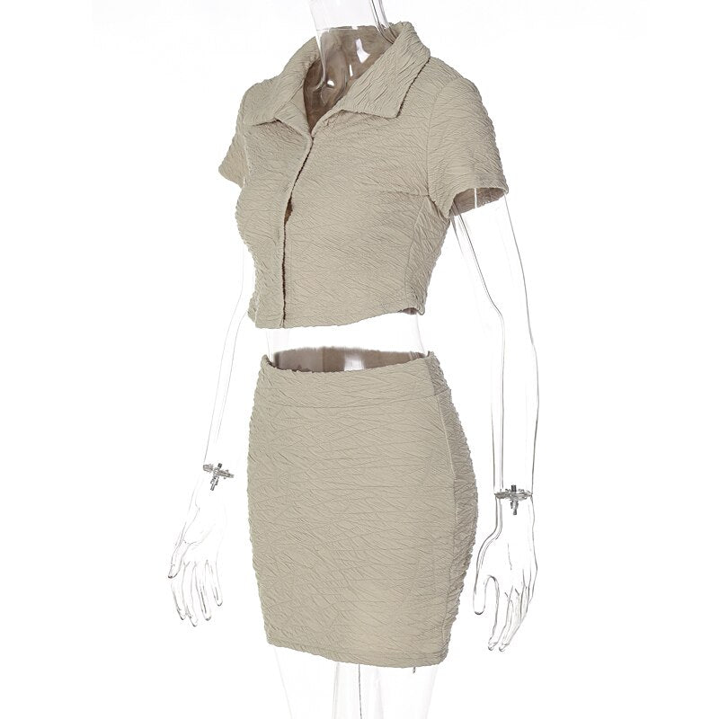 2 Piece Set Short Sleeve Crop Top Shirts Blouse Mini Skirt Suit - MERGE.DAY.1.FREESTYLE