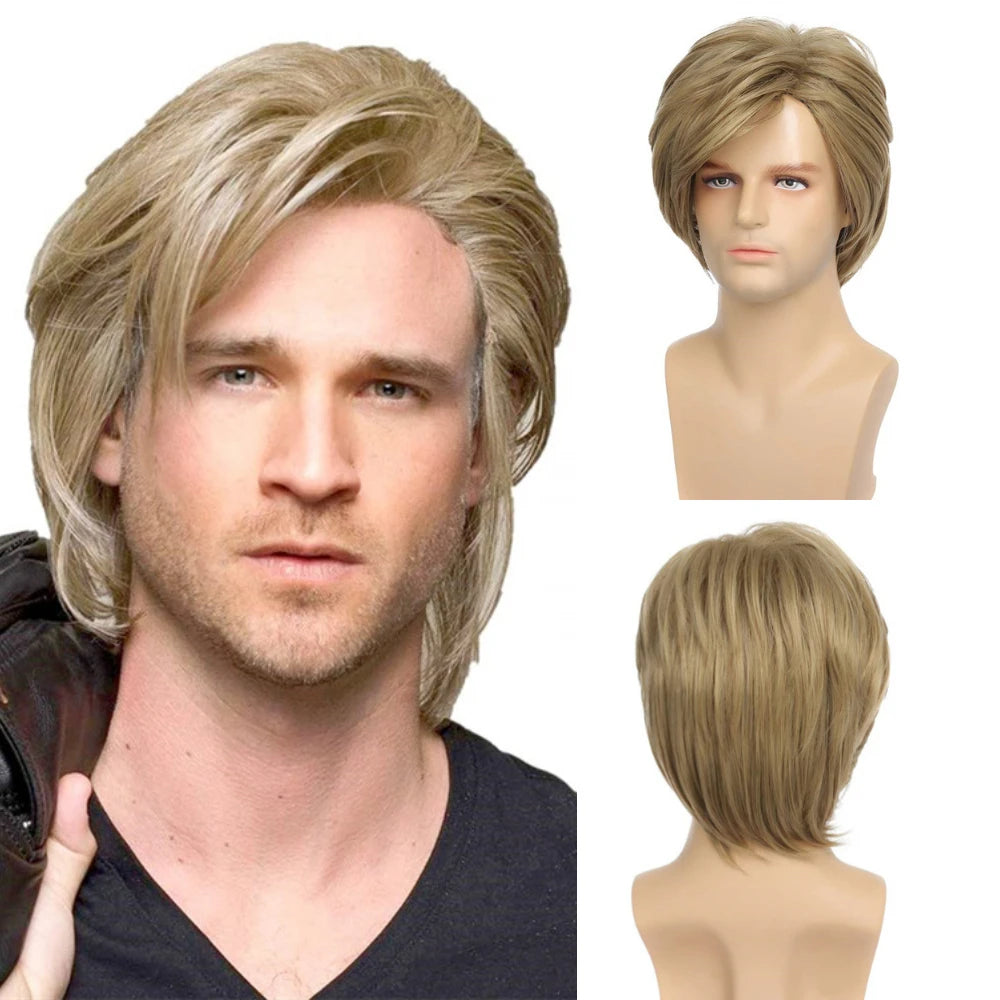 MSIWIGS Men Short Straight Wig Ombre Grey Brown Synthetic Wig White for Male Hair Fleeciness Realistic Natural Headgear - MERGE.DAY.1.FREESTYLE