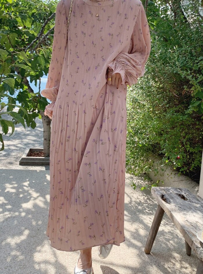 Spring Summer Flare Sleeve Loose Female Pleated Dress vestidos - MERGE.DAY.1.FREESTYLE