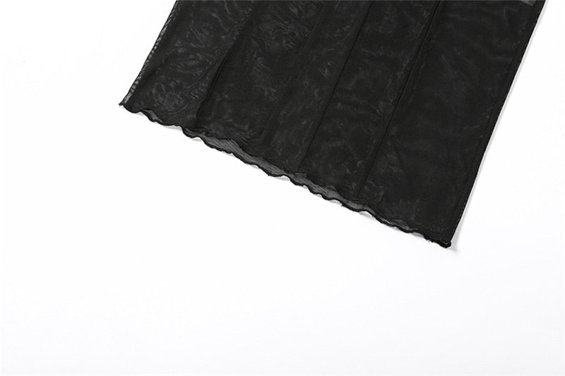 Mesh O Neck Long Sleeves Backless Lace Up See Through Sexy Bodycon Maxi Dress - MERGE.DAY.1.FREESTYLE