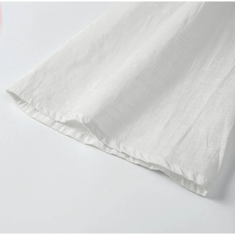 Cotton Linen Lace Up Bow Shirts Women Loose Hollow Out V Neck Long Sleeve Tops - MERGE.DAY.1.FREESTYLE