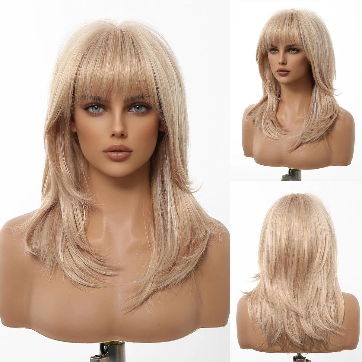 EASIHAIR Medium Length Orange Synthetic Wigs for Women Natural Wavy Wigs With Bangs Heat Resistant Fiber Wigs for Daily Cosplay - MERGE.DAY.1.FREESTYLE