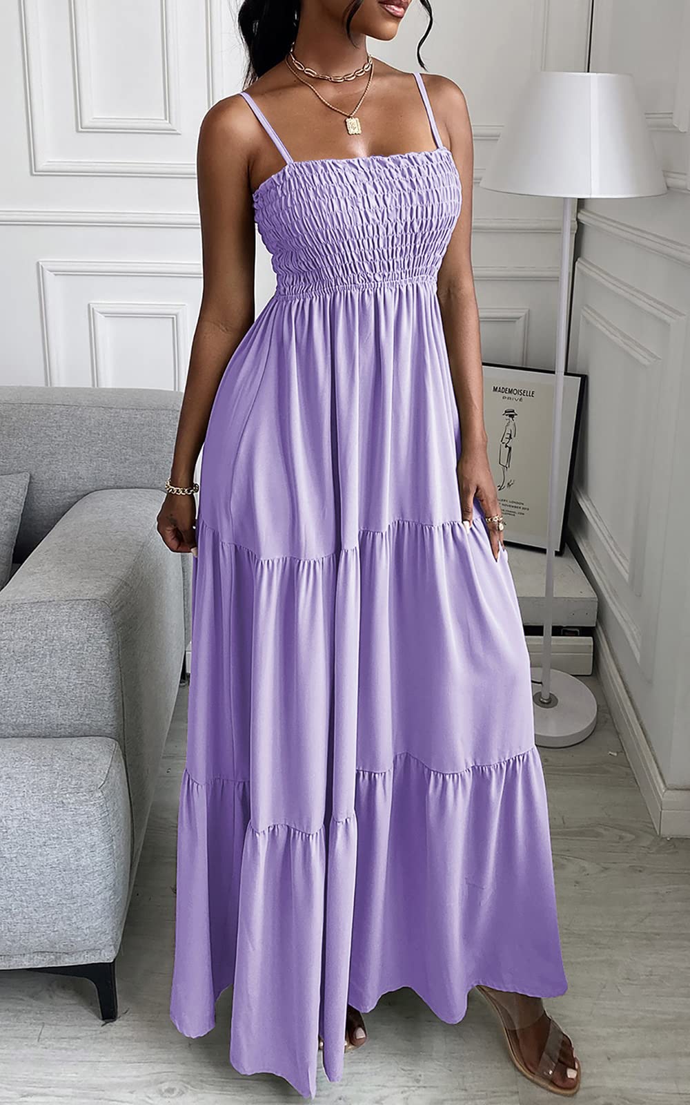 Spaghetti Strap Maxi Dress Women Summer Sleeveless Smocked Boho Long Beach Dress Sundresses - MERGE.DAY.1.FREESTYLE