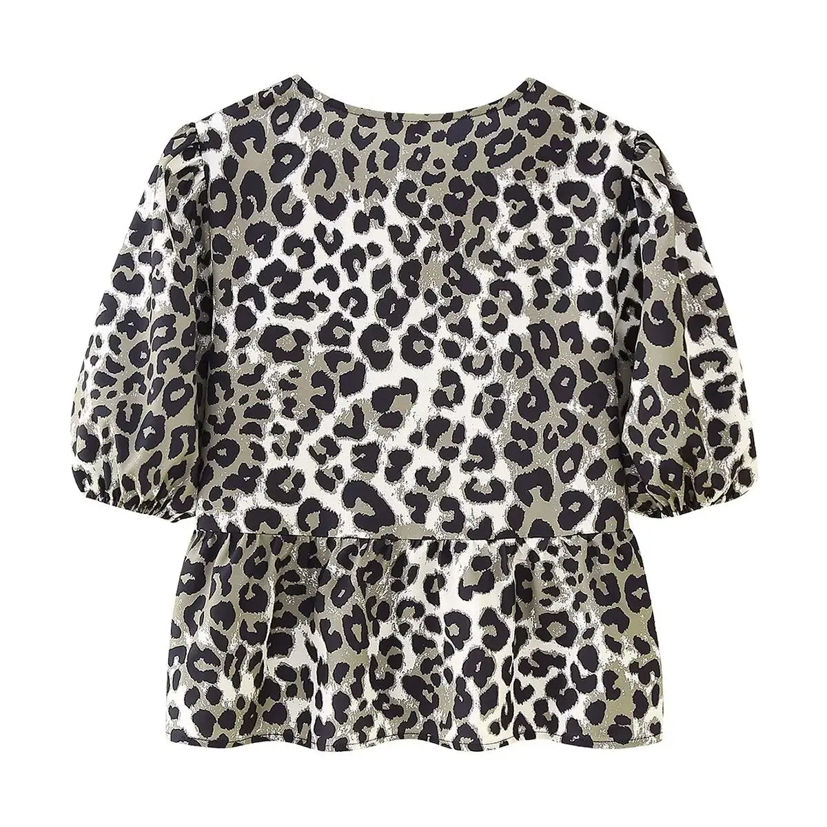Leopard Blouse Puff Sleeve Crop Top Women's Summer Clothing - MERGE.DAY.1.FREESTYLE