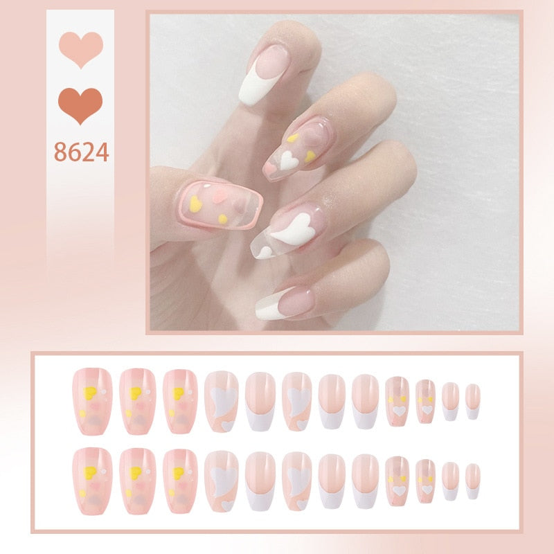 24Pcs/Box Charming Pink Flame Short Fake Nails press on Square Head Full Cover Detachable - MERGE.DAY.1.FREESTYLE