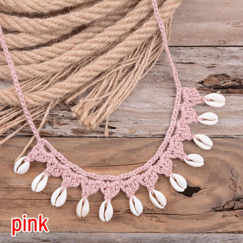 Shell Choker Necklace Natural Sea Cowrie Shell Rope Chain Choker Necklace - MERGE.DAY.1.FREESTYLE