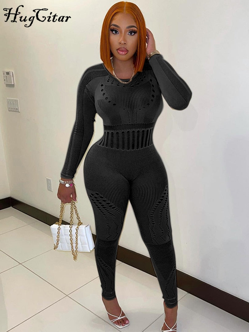 solid color Knitted Thin Long Sleeve Jumpsuit Romper - MERGE.DAY.1.FREESTYLE
