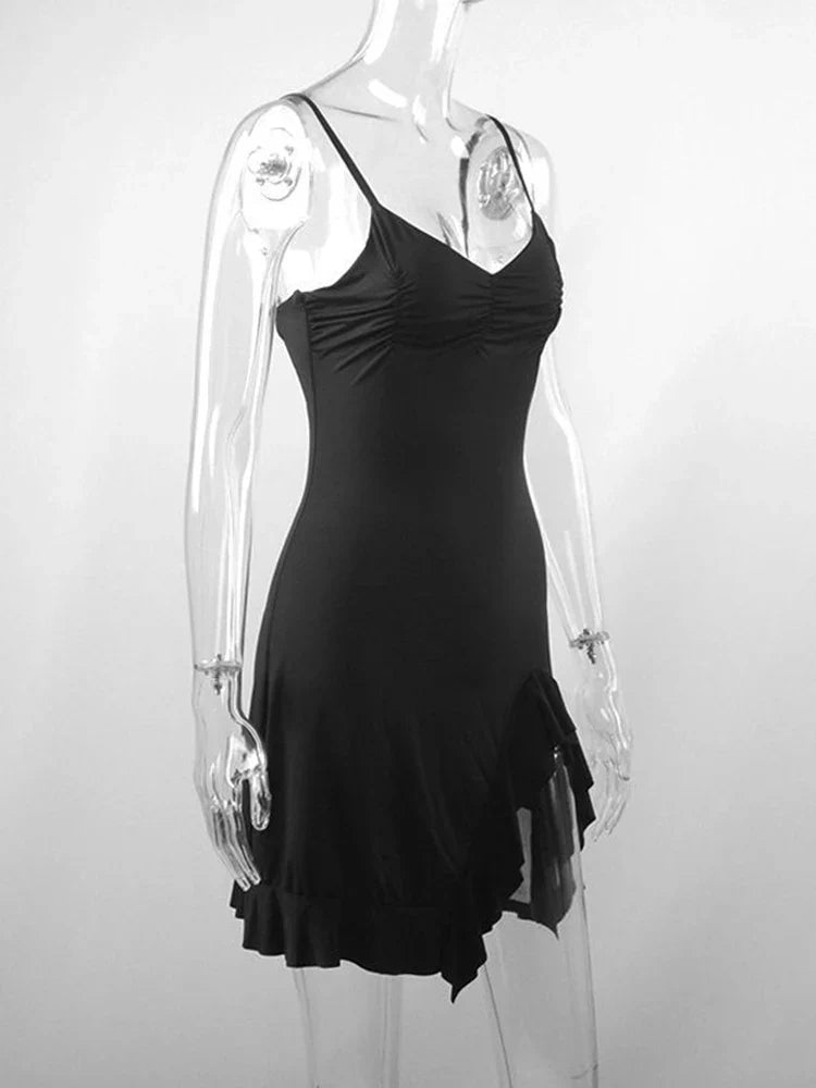 Sleeveless Strap Backless Folds Split Bodycon - MERGE.DAY.1.FREESTYLE