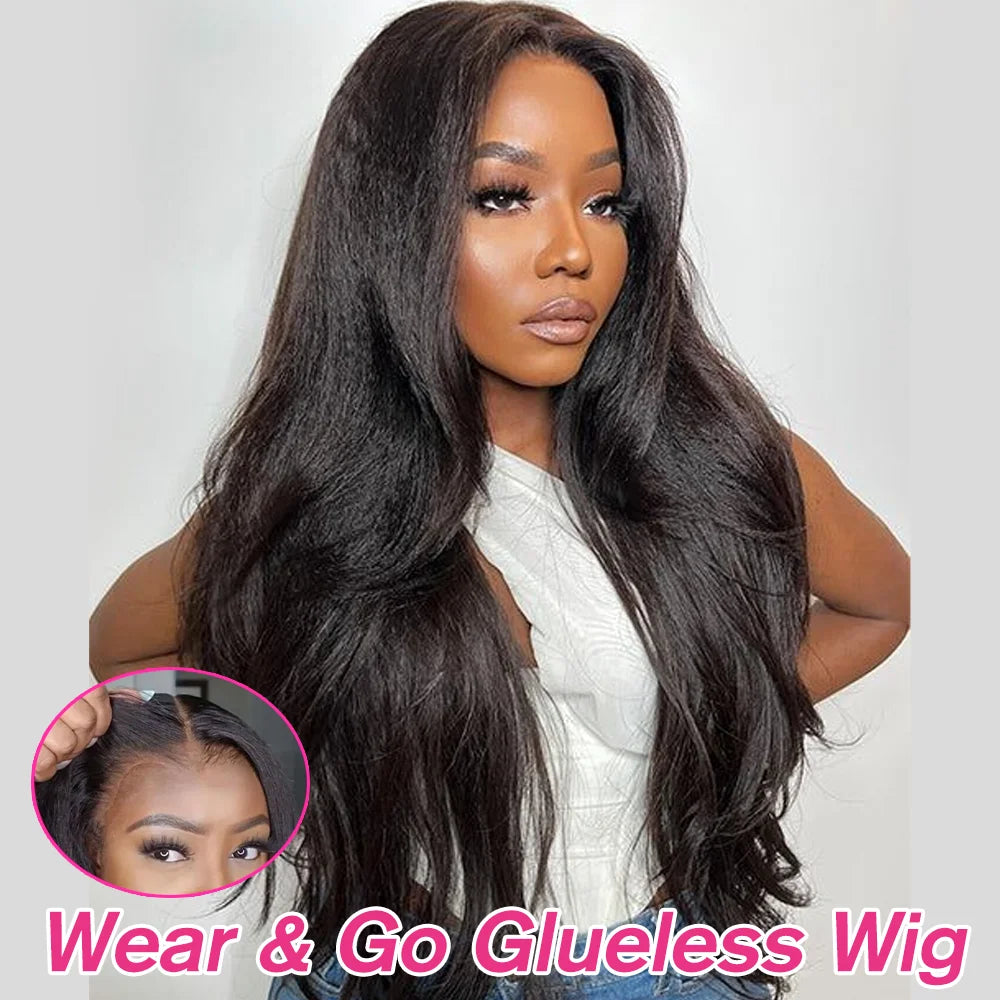 Yaki Straight Glueless Wig Human Hair Precut 7x5 13x6 HD Frontal Wigs Ready to Wear And Go Kinky Straight Lace Front Wig On Sale - MERGE.DAY.1.FREESTYLE
