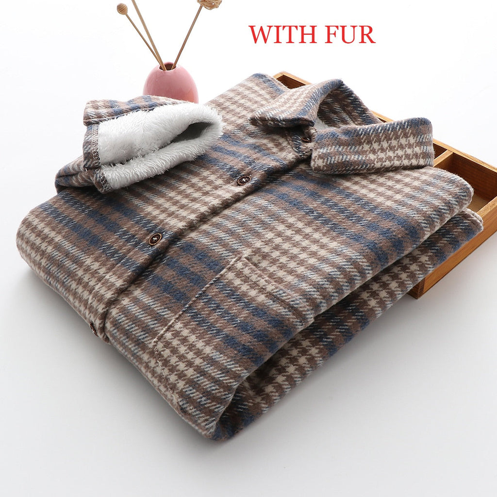 Velvet Thicken Plaid Shirts Blouses Autumn Winter Warm Shirts - MERGE.DAY.1.FREESTYLE