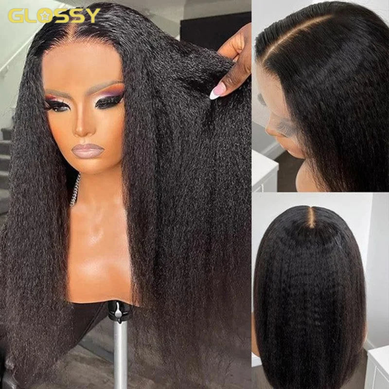 Yaki Straight Glueless Wig Human Hair Precut 7x5 13x6 HD Frontal Wigs Ready to Wear And Go Kinky Straight Lace Front Wig On Sale - MERGE.DAY.1.FREESTYLE