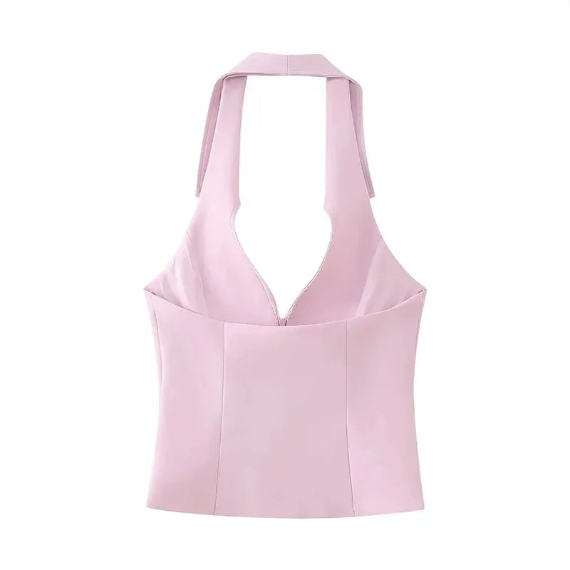 Lapel V- Neck Sleeveless Halter Tops Hip Package Mini Skirt Two Pieces Sets Female Streetwear - MERGE.DAY.1.FREESTYLE