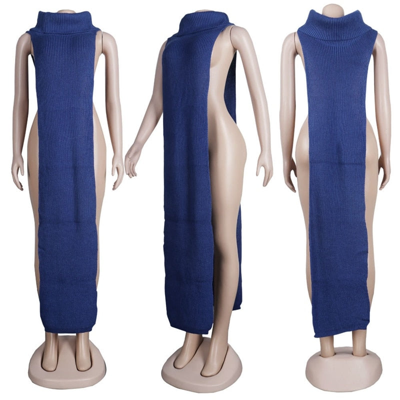 Knitted Side Split Sweater Dress Sleeveless Spring Clothes for Women Y2k Outfits Long Maxi Dresses - MERGE.DAY.1.FREESTYLE