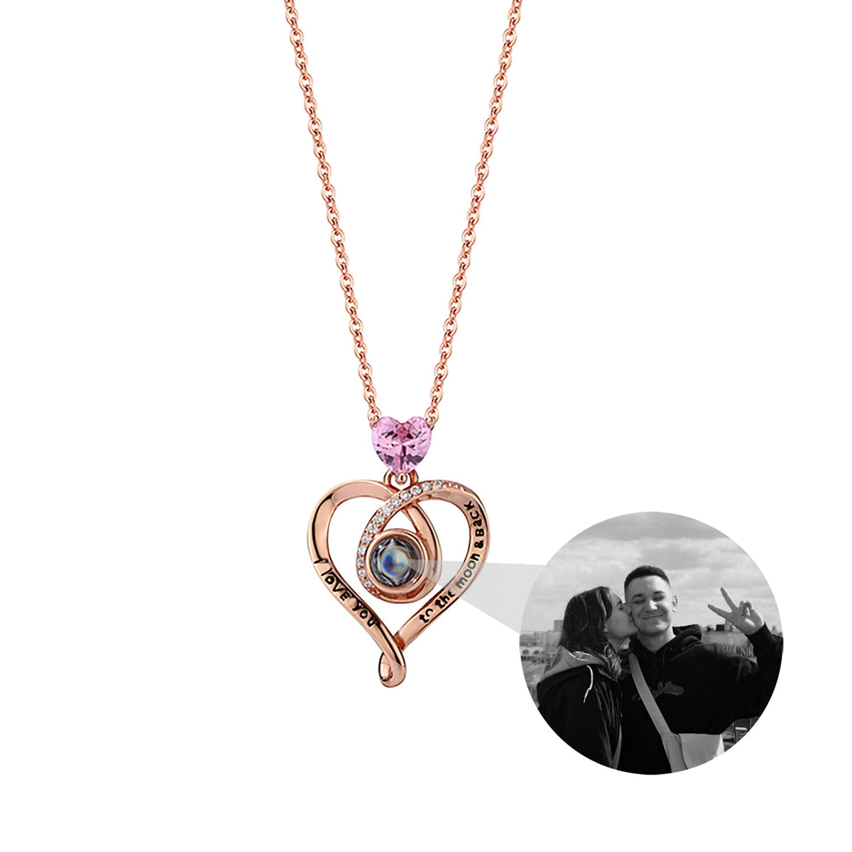 Zircon heart-shaped projection necklace with customizable photos Personalized Pendant - MERGE.DAY.1.FREESTYLE