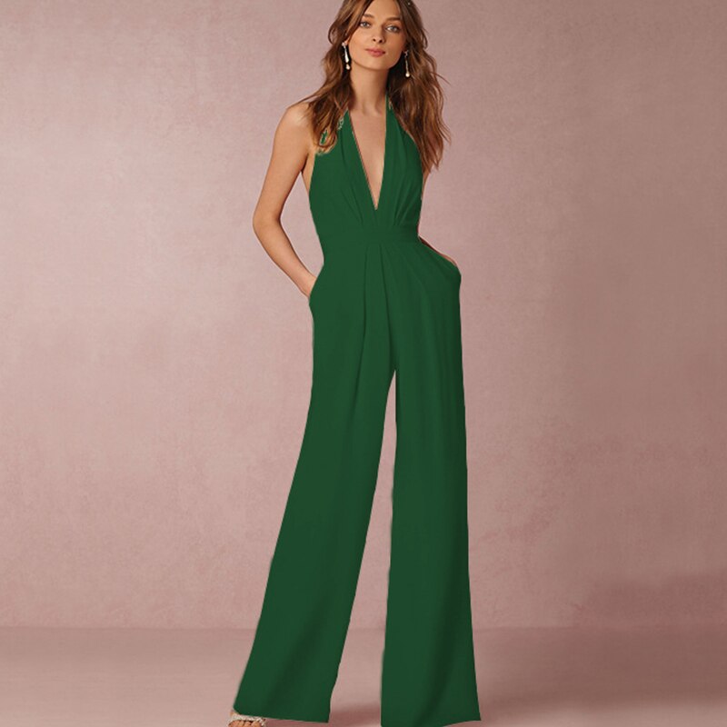 Jumpsuits for Women 2022 Sexy Polyester Backless Wide Leg Pants Sleeveless Summer Rompers - MERGE.DAY.1.FREESTYLE