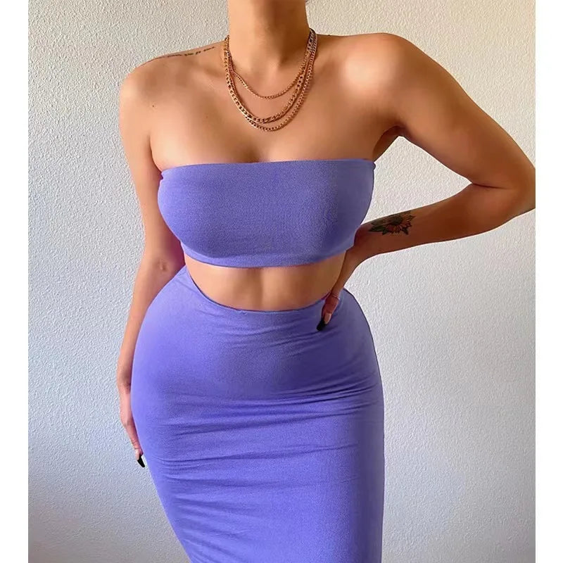Long Skirt Sets Strapless Tube Top Bodycon Two Piece Outfit Summer Clothing - MERGE.DAY.1.FREESTYLE