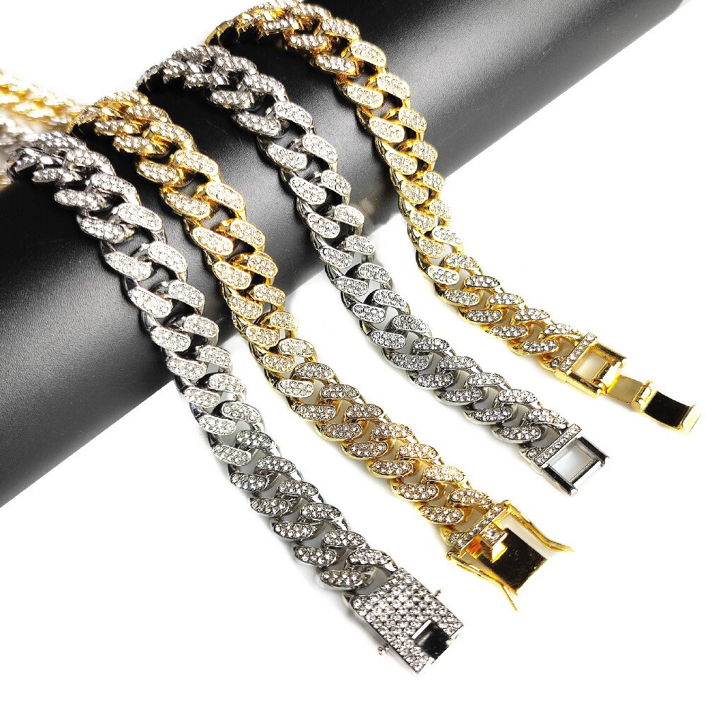 13MM AAA Rhinestone Iced Out Miami Cuban Link Chain Hip Hop Necklace - MERGE.DAY.1.FREESTYLE