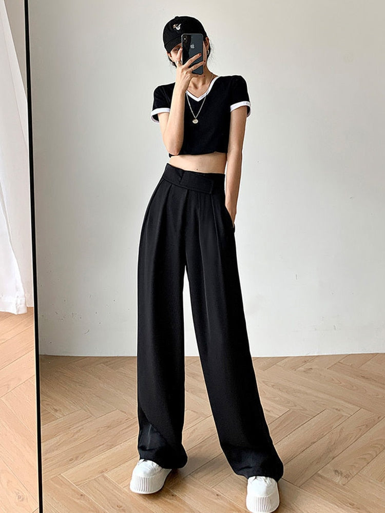 Casual Baggy Trousers Women Summer High-Waist Pants Loose Straight Mopping Pants - MERGE.DAY.1.FREESTYLE