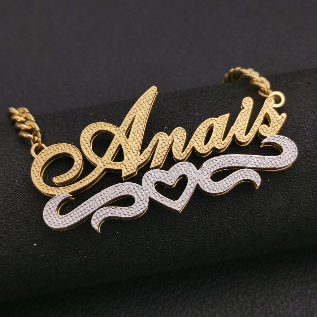3D Double Plate Custom Nameplate Necklace Gold Plate Pendant Personalized Name Necklace - MERGE.DAY.1.FREESTYLE