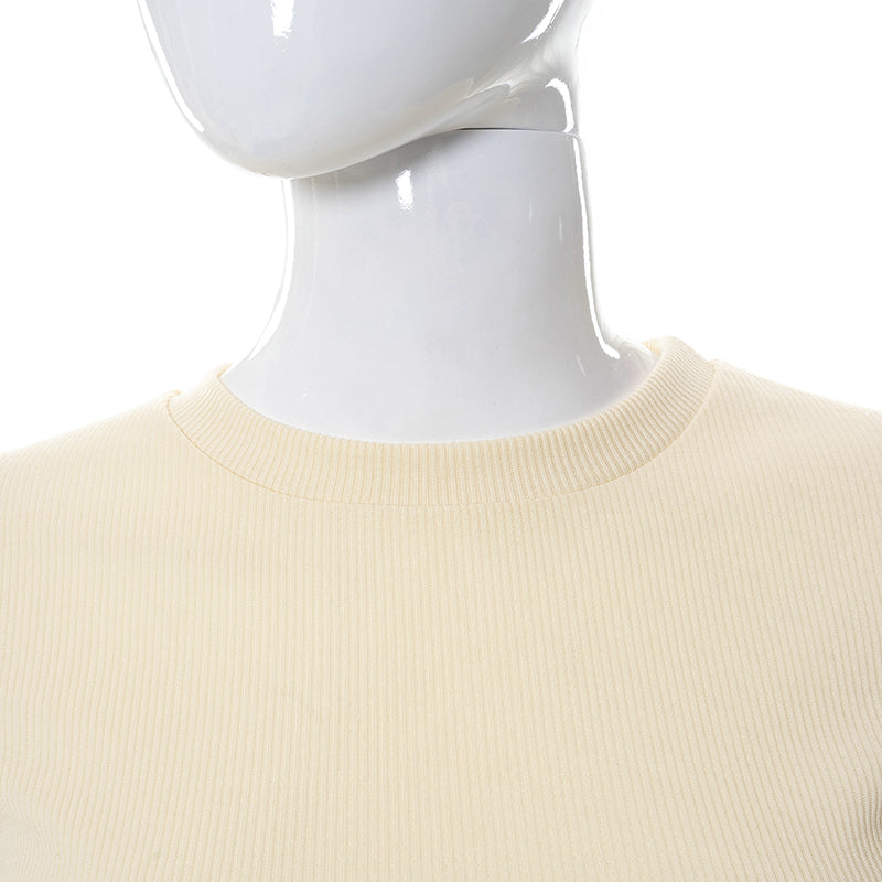 Sexy O Neck Split Ribbons Cropped T-Shirts Women Ribbed Knit Short Sleeve Slim Tshirts 2022 Summer - MERGE.DAY.1.FREESTYLE