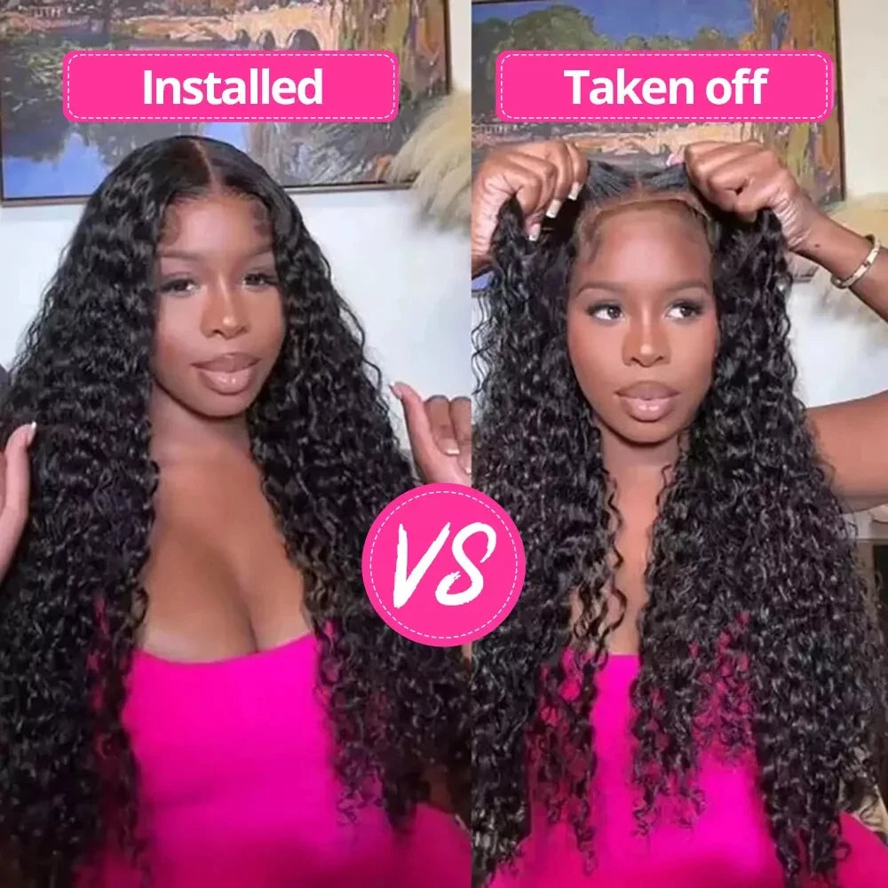 Malaysian Water Wave Wigs 13x6 HD Transparent Lace Front Human Hair Wigs Wear and Go Glueless Lace Frontal Wigs Deep Curly Wigs - MERGE.DAY.1.FREESTYLE