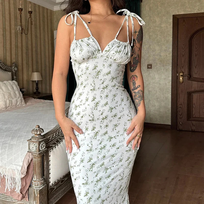 Elegant Floral Beach Vacation Bodycon Streetwear Long Dress - MERGE.DAY.1.FREESTYLE