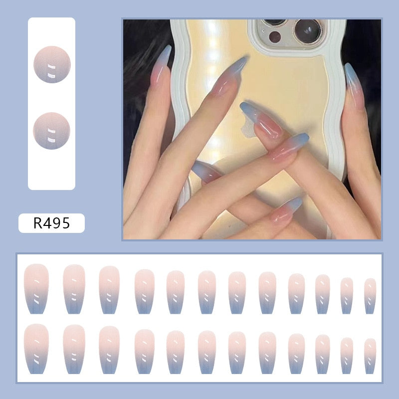 24Pcs/Box Charming Pink Flame Short Fake Nails press on Square Head Full Cover Detachable - MERGE.DAY.1.FREESTYLE