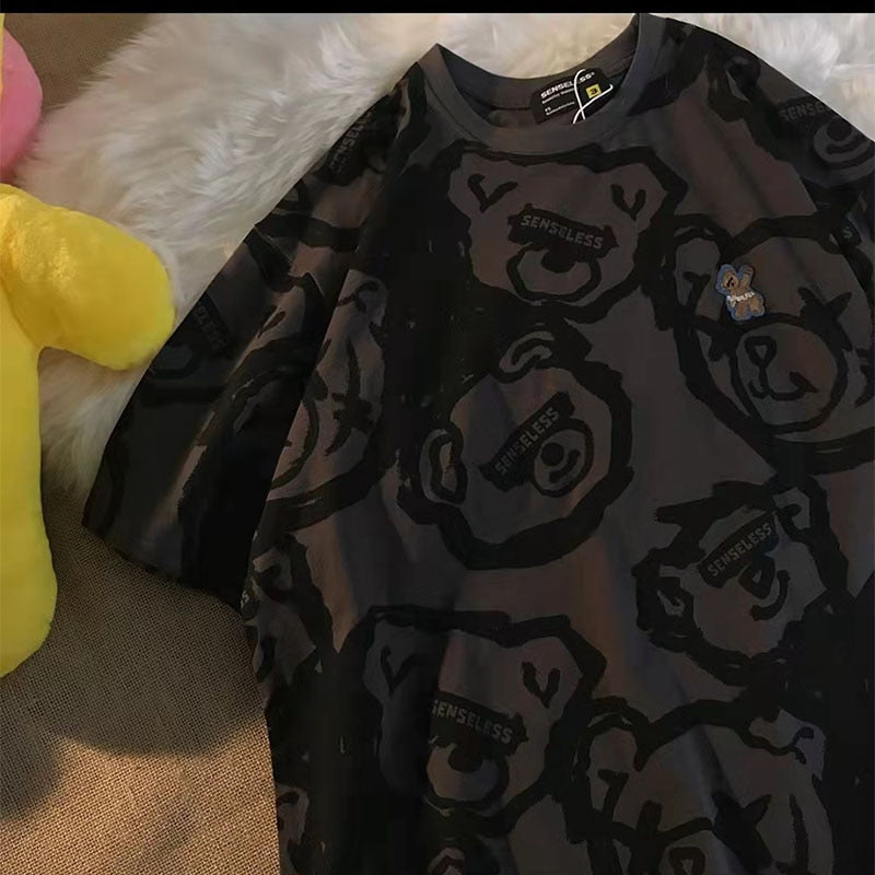 Summer Full Print Cartoon Bear Kawaii Short-Sleeved T-Shirt Loose Harajuku Casual - MERGE.DAY.1.FREESTYLE
