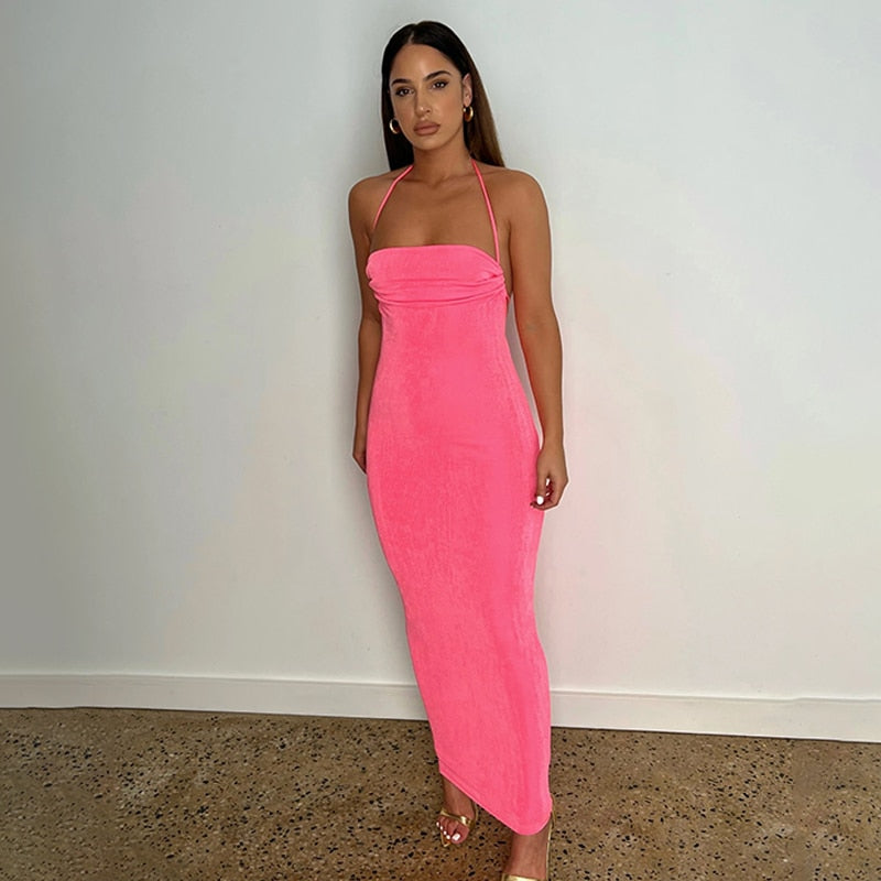 Collar Backless Sleeveless Drawstrings Hollow Out Slit Sexy Maxi Prom Dress - MERGE.DAY.1.FREESTYLE