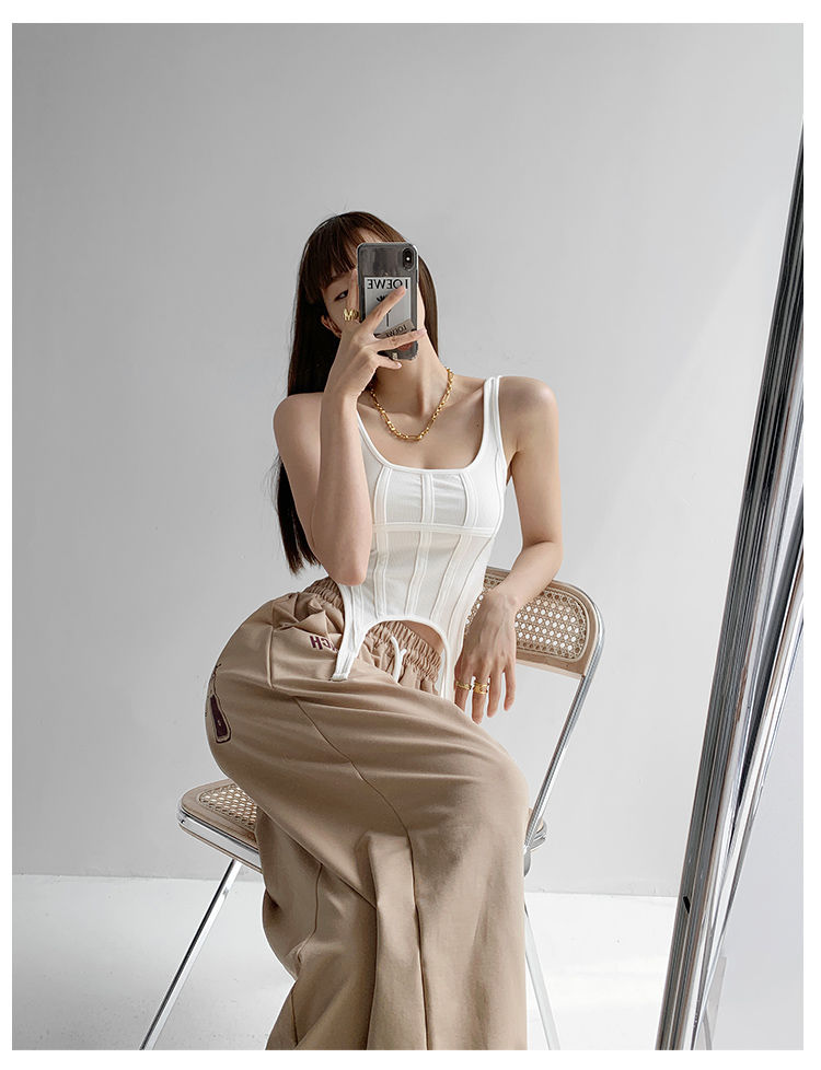 Sexy Irregular Hook White Tank Top Women Summer Square Collar Sleeveless Tops Vest Outwear - MERGE.DAY.1.FREESTYLE