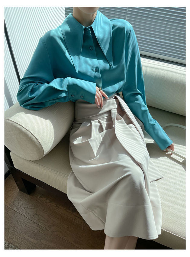 Big Pointed Collar White Blouses For Women Vintage Loose Long Sleeve Shirt - MERGE.DAY.1.FREESTYLE