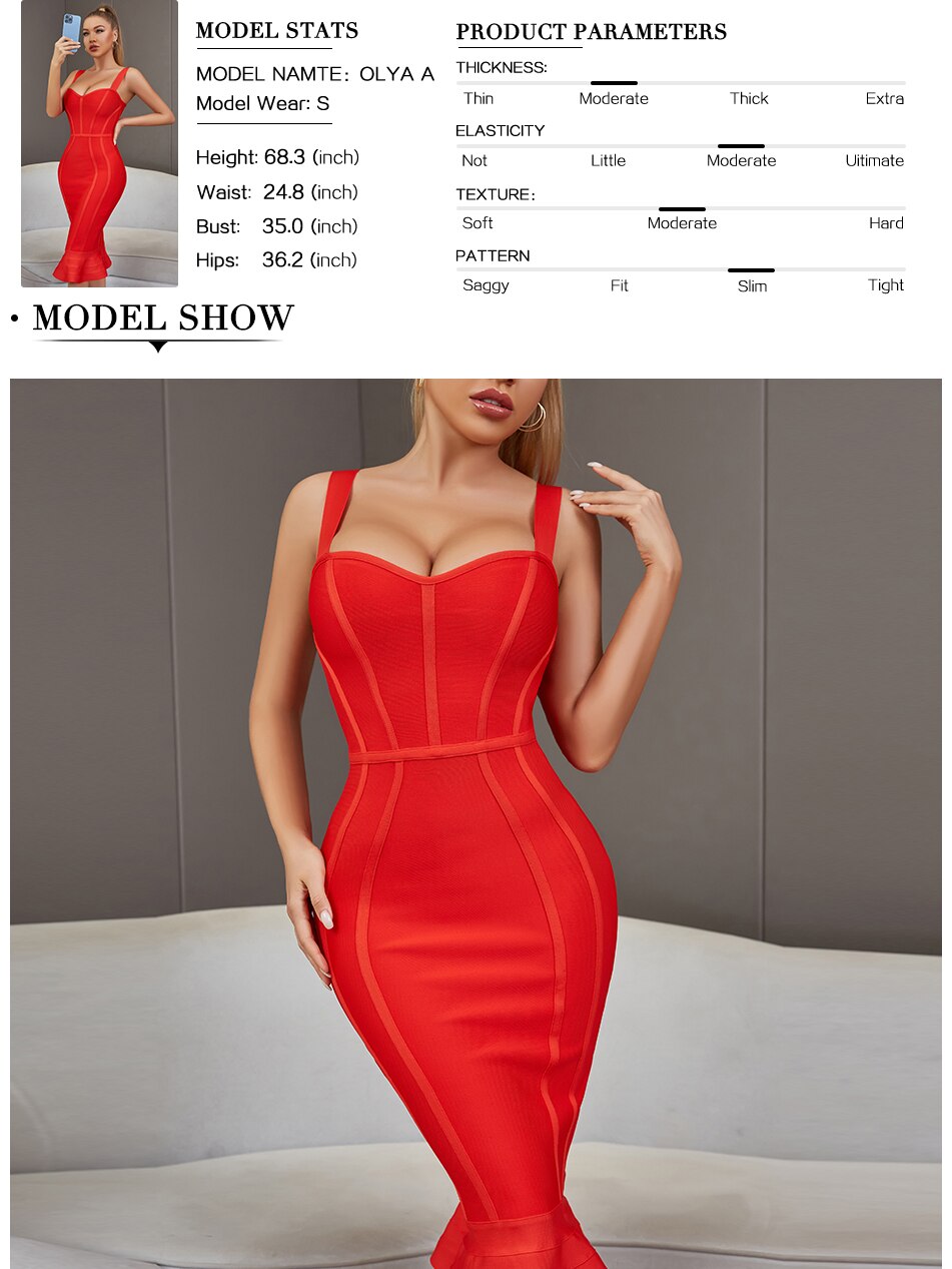 Bandage Dress Spaghetti Strap Red Dress Bodycon Mermaid Sleeveless Dresses - MERGE.DAY.1.FREESTYLE