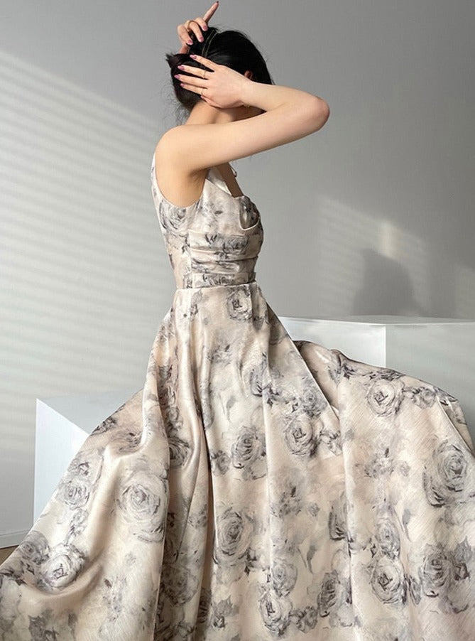 Summer Sleeveless Women Printed Dress Elegant Slim Waist Spaghetti Strap Female - MERGE.DAY.1.FREESTYLE