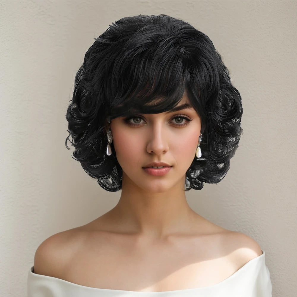 Natural Synthetic Short Curly Black Wigs For Women 10 Inch Wig Daily Party Heat Resistant Hair - MERGE.DAY.1.FREESTYLE
