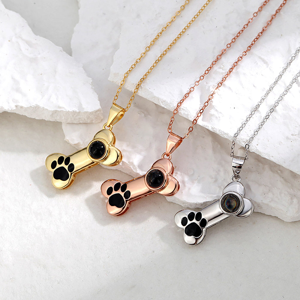 Customizable Photo Dog Bone Necklace Silver Shiny Dog Bone Chain Necklace - MERGE.DAY.1.FREESTYLE