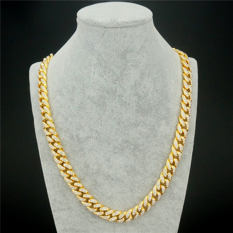 13MM AAA Rhinestone Iced Out Miami Cuban Link Chain Hip Hop Necklace - MERGE.DAY.1.FREESTYLE