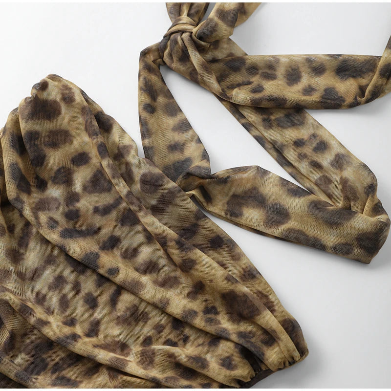 Leopard Print Wrapped Suit Backless Sleeveless Tops Skirts - MERGE.DAY.1.FREESTYLE
