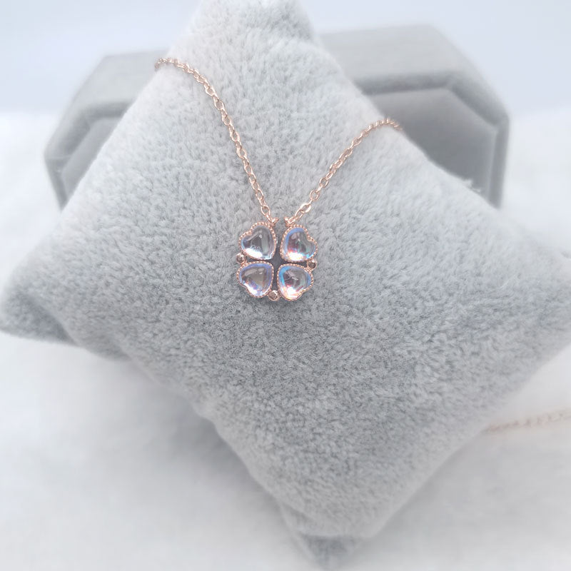 Love Heart Shaped Double Side Moonstone Magnetic Four Leaf Clover Good Pendant Necklace - MERGE.DAY.1.FREESTYLE