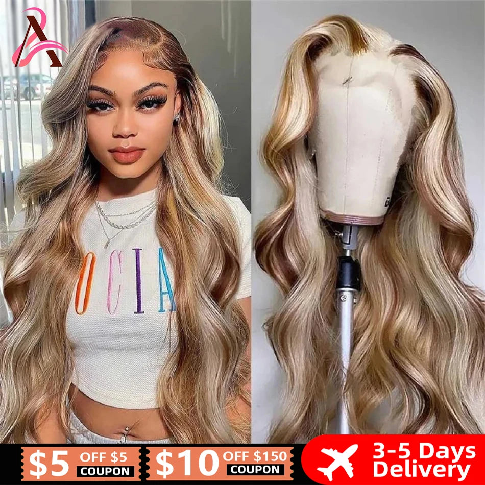 Ash Blonde Lace Front Human Hair Wig Remy Vietnamese 4/613 Highlight Wig Body Wave 13x4 Colored Wigs 613 HD Lace Frontal Wig - MERGE.DAY.1.FREESTYLE