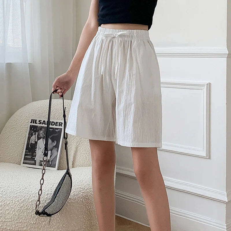 Summer Cotton Linen Loose Women's Shorts Casual Straight Short Pants Harajuku - MERGE.DAY.1.FREESTYLE