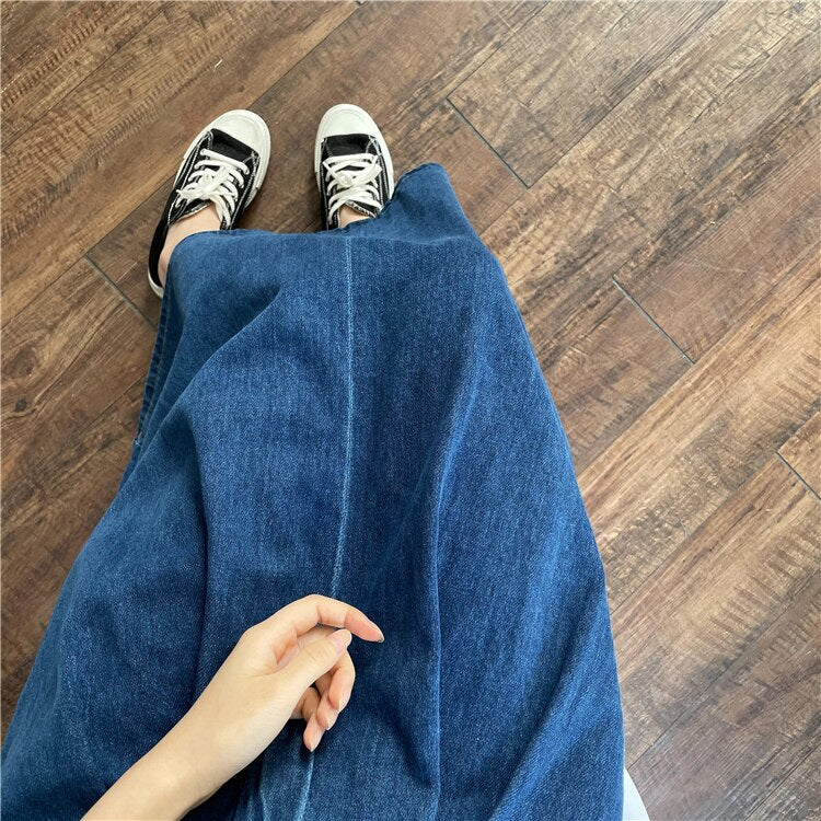 Denim Skirts Women Casual High Waist Lady Loose Vintage Dark Blue Skirts - MERGE.DAY.1.FREESTYLE