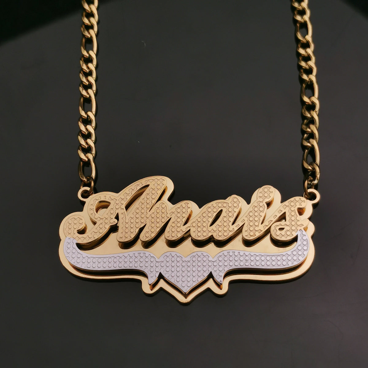 3D Double Plate Custom Nameplate Necklace Gold Plate Pendant Personalized Name Necklace - MERGE.DAY.1.FREESTYLE