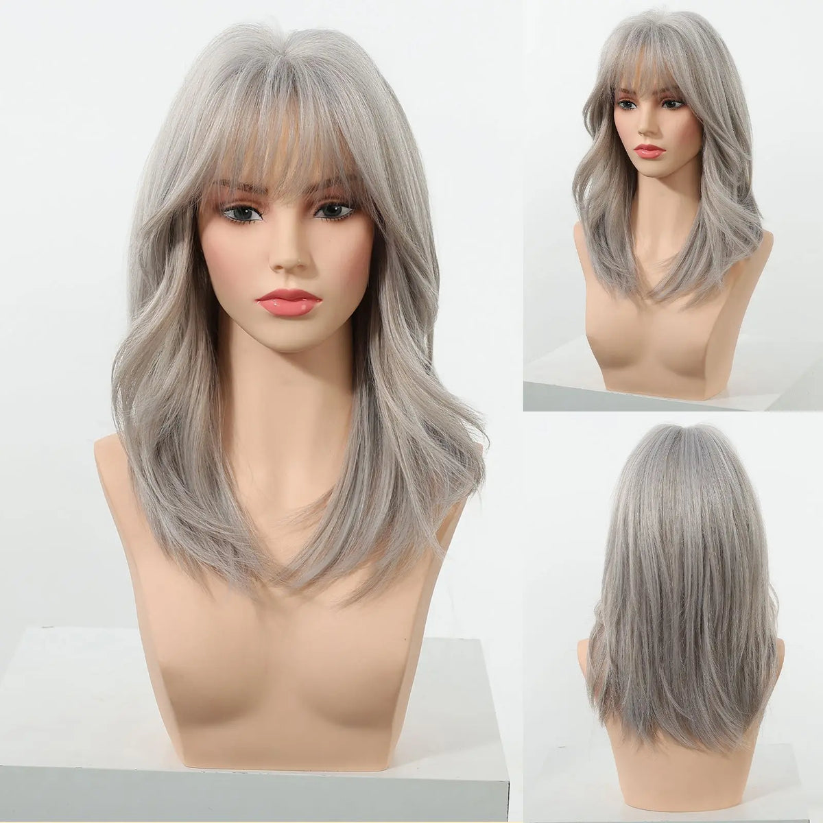 EASIHAIR Medium Length Orange Synthetic Wigs for Women Natural Wavy Wigs With Bangs Heat Resistant Fiber Wigs for Daily Cosplay - MERGE.DAY.1.FREESTYLE