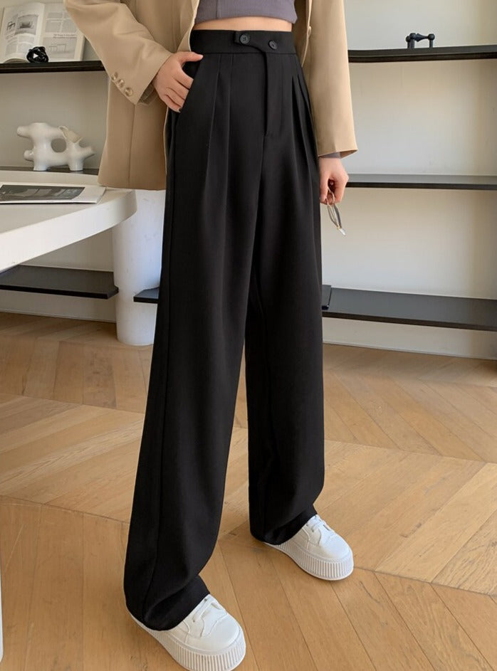 High Waist Loose Female Wide Leg Pants Spring Summer Solid Straight Trousers - MERGE.DAY.1.FREESTYLE