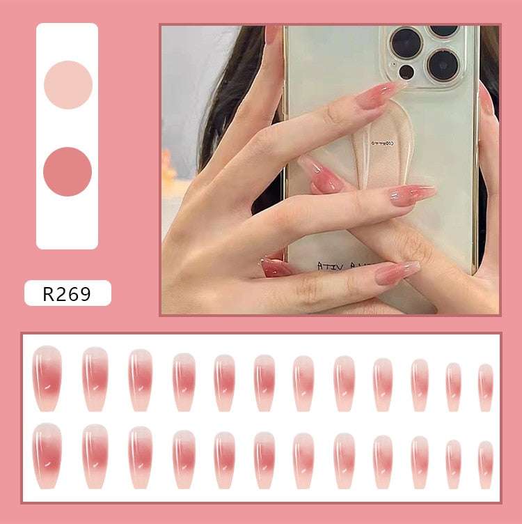 24Pcs/Box Charming Pink Flame Short Fake Nails press on Square Head Full Cover Detachable - MERGE.DAY.1.FREESTYLE