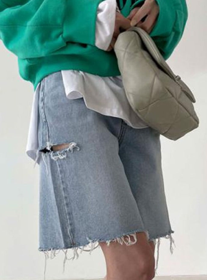 Spring Summer Loose Ripped Holes Ladies Wide Leg Jeans Shorts - MERGE.DAY.1.FREESTYLE