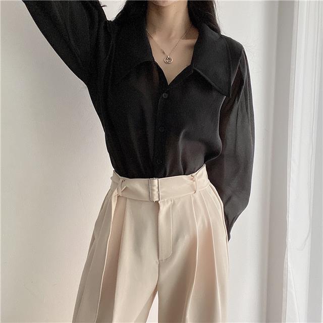 See Through Button Down Shirts Women New Loose Long Sleeve Blouse Female 2022 Summer Suncreen Tops - MERGE.DAY.1.FREESTYLE