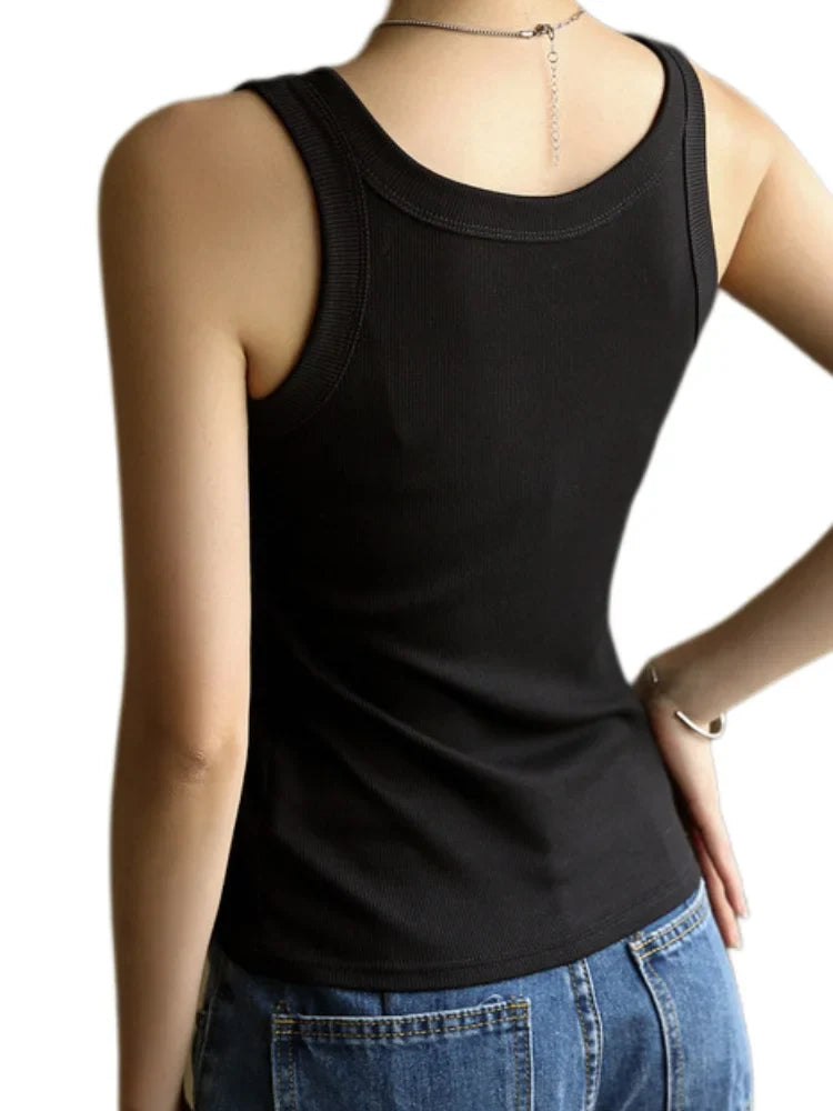 Women Ribbed Tank Top Solid Sleeveless Round Neck Top - MERGE.DAY.1.FREESTYLE