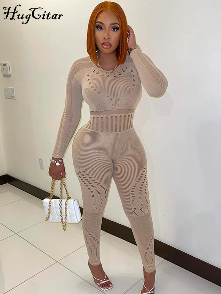 solid color Knitted Thin Long Sleeve Jumpsuit Romper - MERGE.DAY.1.FREESTYLE